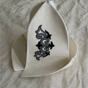 Stylish Handmade Ethnic White and Black Embroidered Hat